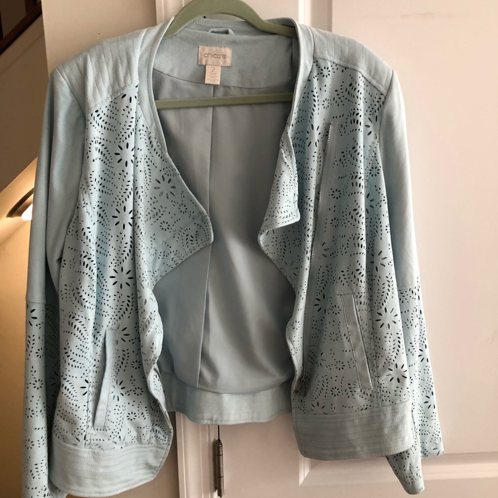 Chico's Light Blue Laser Cut Jacket